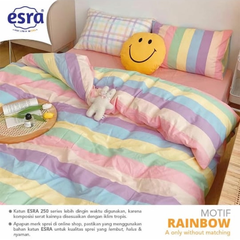 Sprei Katun Lokal esra motif rainbow Pink cantik
