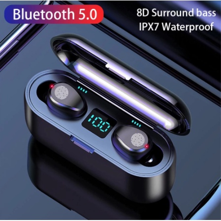 Headset Earphone Bluetooth TWS F9-5.0 LED IPX7 Wireless Earbuds Headphone