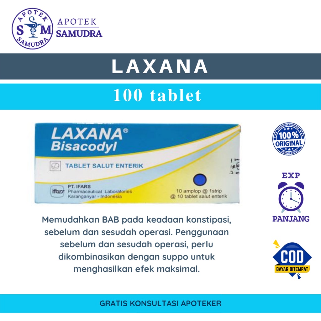 LAXANA Tablet - Box isi 100 tablet (obat sembelit obat pengencer feses obat konstipasi obat jalan ke