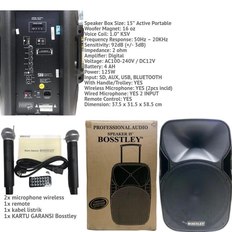 SPEAKER PORTABLE BOSSTLEY MAX15AL / MAX 15AL 15INCH ORIGINAL