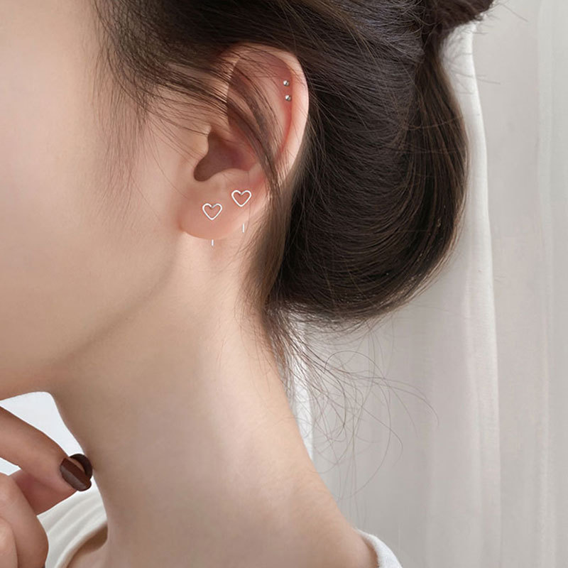 Anting Tusuk Gantung Desain Hati Hollow Gaya Simple Serbaguna Untuk Wanita