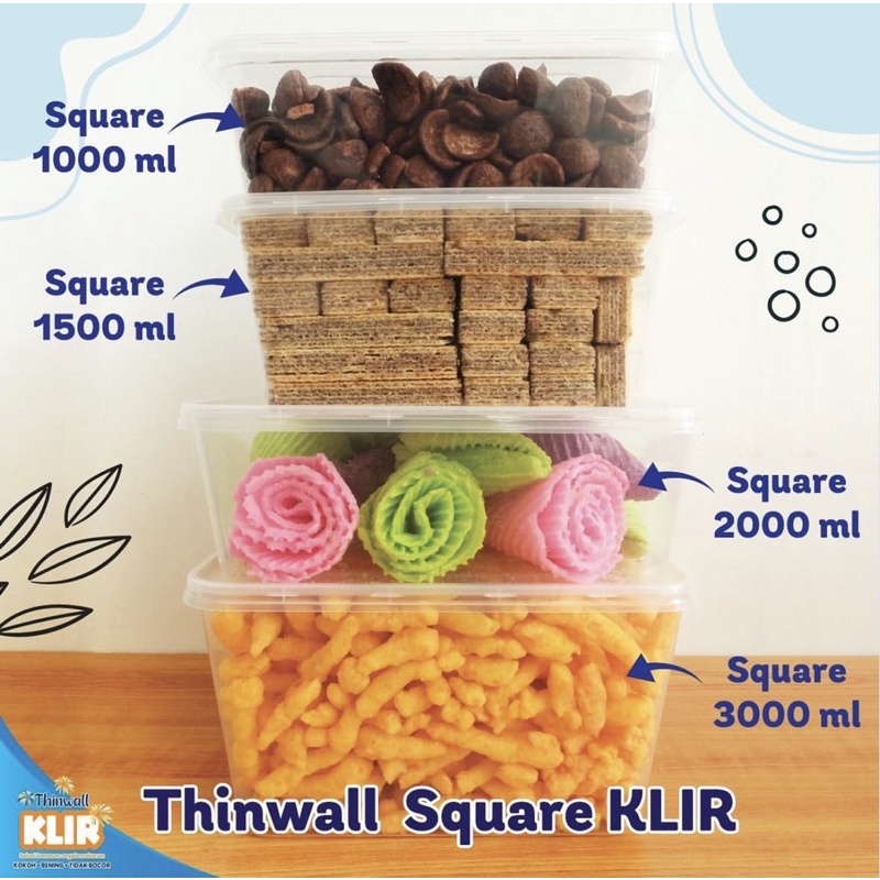 [ECER] THINWALL KOTAK SQUARE PERSEGI 1000ML 1500ML 2000ML 3000ML + TUTUP KOTAK SQUARE BESAR FOOD CONTAINER BOX TEMPAT MAKAN PLASTIK KOTAK NASI KOTAK MAKAN PLASTIK JUMBO KOTAK MAKAN PLASTIK BENING PERSEGI SQUARE TAHAN MICROWAVE PANAS TAKE AWAY BOX PLASTIK