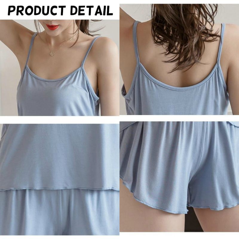 Baaju.id VIRAL Set Baju Tidur Wanita Sexy Camisole + Celana Piyama Sexy Wanita Korea Style Nightwear KR1011