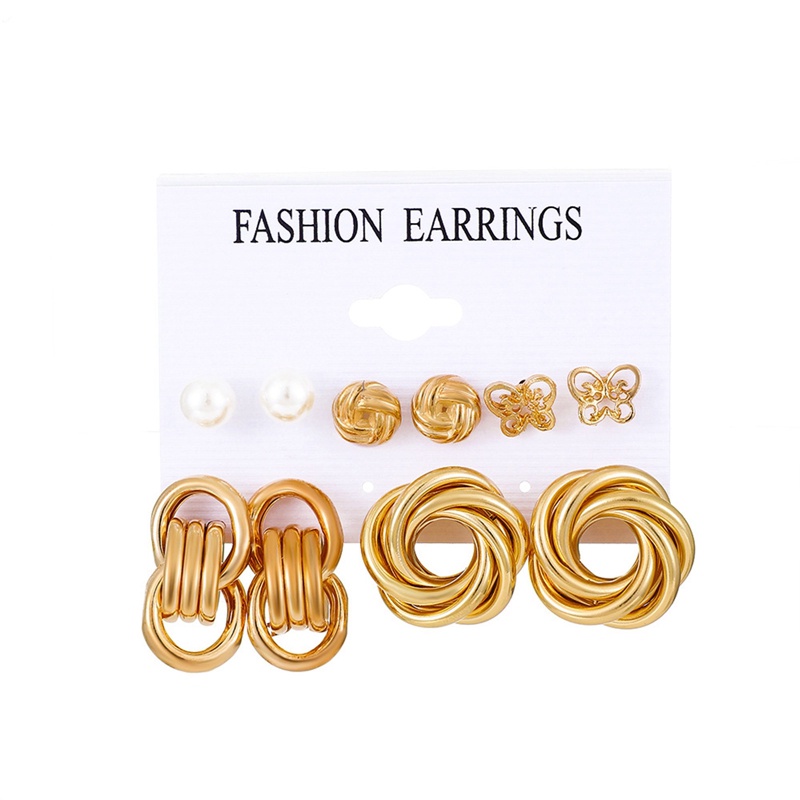 6 Pasang / Set Anting Hoop Desain Hati Butterfly Lingkaran Besar Aksen Mutiara Untuk Wanita