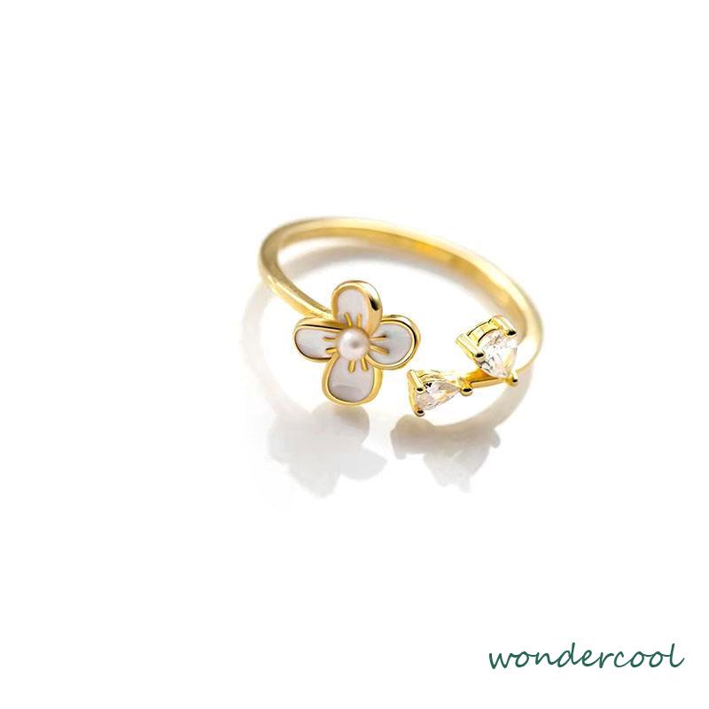 Cincin Bunga Sederhana Lembut Manis Kecantikan Temperamen Cincin Pembuka Glossy-Won