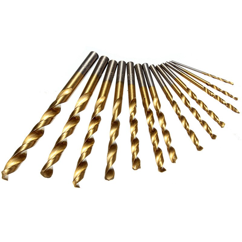 13pcs Twist Bits Saw HSS High Speed Steel Titanium Coated Drill Wood Metal Working Beragam Ukuran