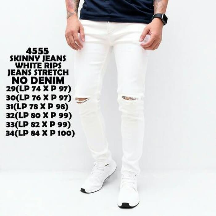 Celana jeans pria|jeans white rips|jeans putih robek|nodenim premium