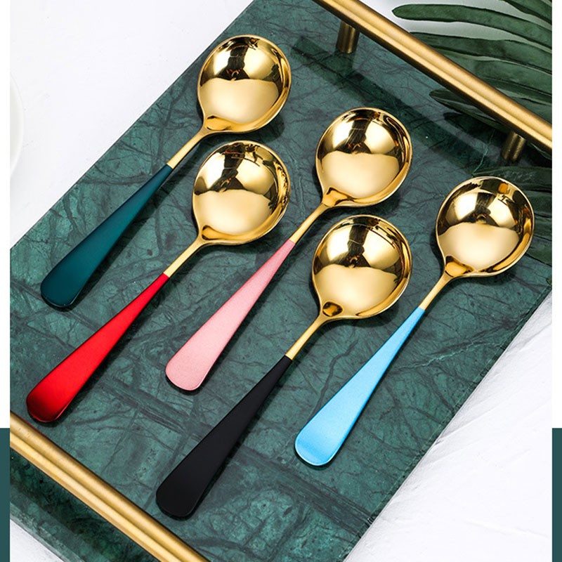 Sendok Merah Jaring 304 baja tahan karat Sendok Sendok kepala bundar Sendok nasi Korea Sendok Sendok