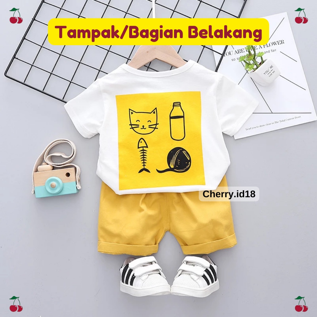 Cherry COD Setelan Import Anak Cowok / Baju Distro Anak / Pakaian Anak Cowok - Motif Cat SB28