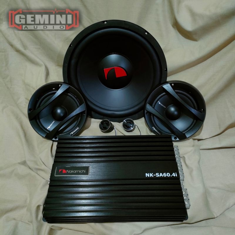 Paket Audio Mobil NAKAMICHI speaker split + power + subwoofer.