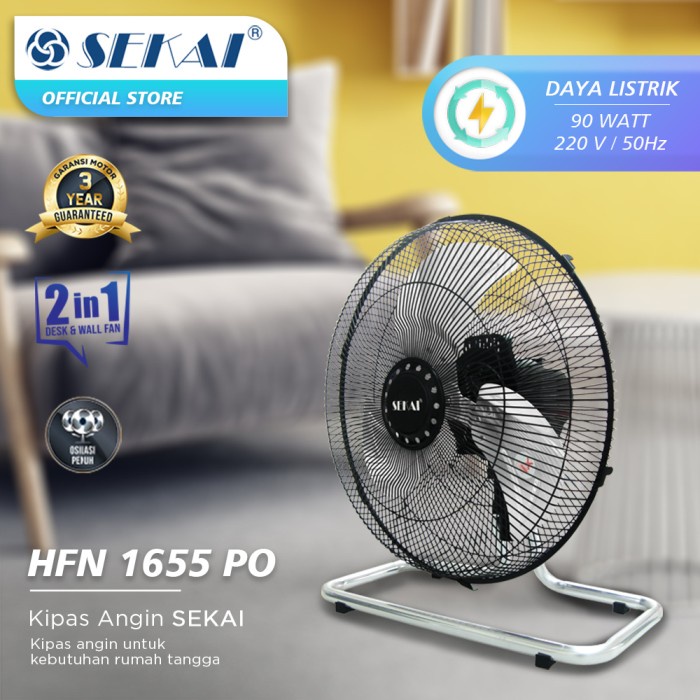 SEKAI Metal Fan 16 Inch HFN1655PO Kipas 2in1 Lantai Dinding HFN 1655PO