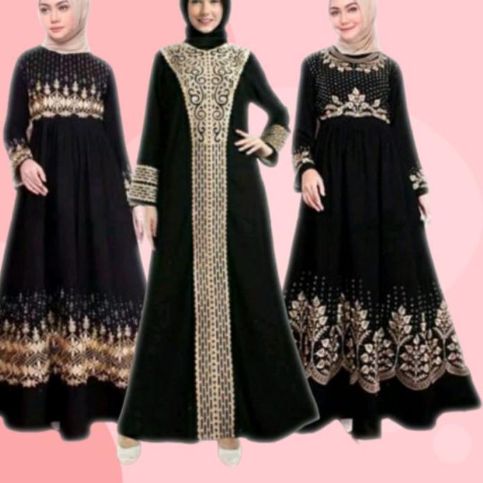 DRESS SYARI HITAM JUBA ABAYA TURKEY BORDIR ARAB SAUDI ELEGAN MODEL MEWAH BAJU GAMIS WANITA DEWASA IB