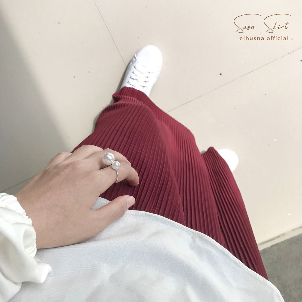 [𝐄𝐥𝐡𝐮𝐬𝐧𝐚] Sasa Skirt Rok Wanita Plisket Lidi Span Ootd Premium H Line