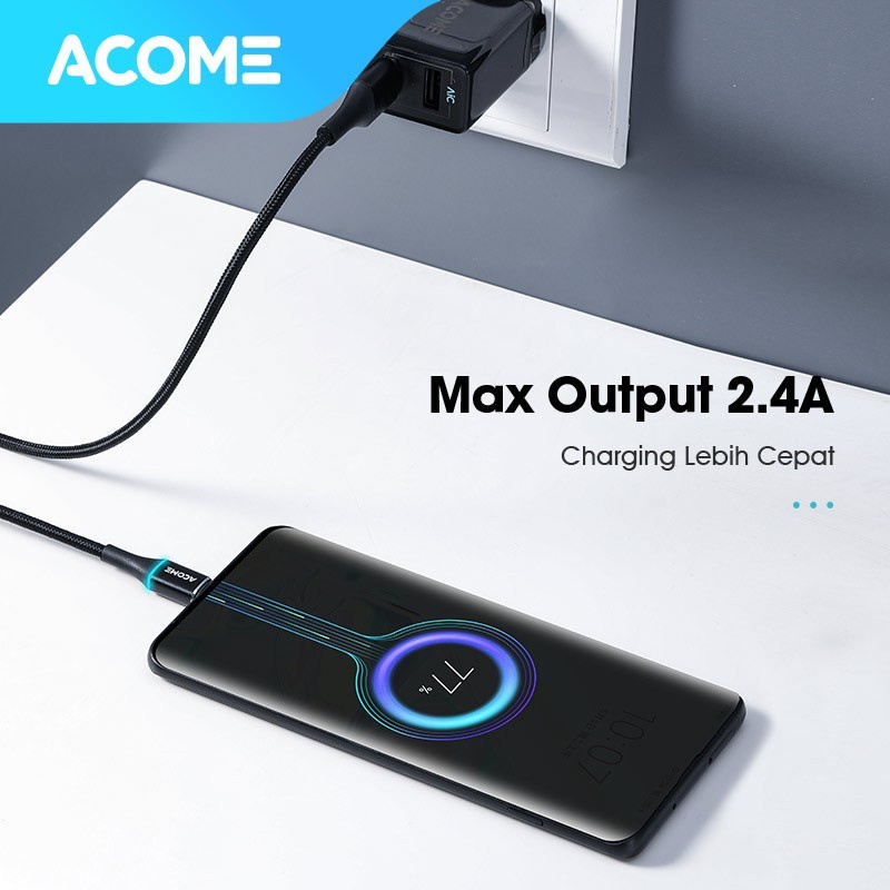 ACOME AOM-010 KABEL CHARGER MICRO USB LED CABLE FAST CHARGING 2.4A VIVO OPPO