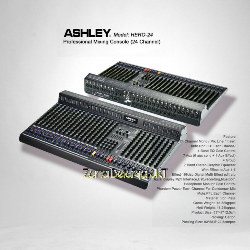 MIXER AUDIO ASHLEY HERO 24 HERO24 24CHANNEL ORIGINAL DIGITAL MULTI EFFECT DSP