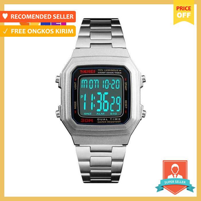Jam Tangan Pria Digital Rantai Original Skmei 1337 Anti Air Silver