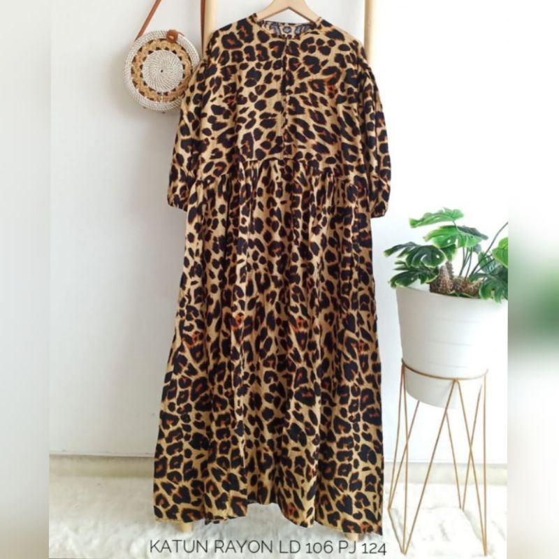 Ready Tunik katun  rayon import leopard