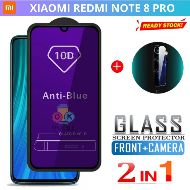 2in1- Tg Anti Gores Blue Light Redmi Note 8 Pro - Tempered Glass Blue Ray Redmi Note 8pro Full Layar
