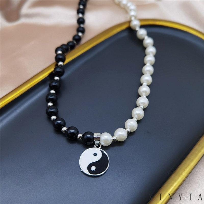 Kalung Rantai Klavikula Dengan Liontin Delapan Trigram Yin Yang Tai Chi Aksen Mutiara