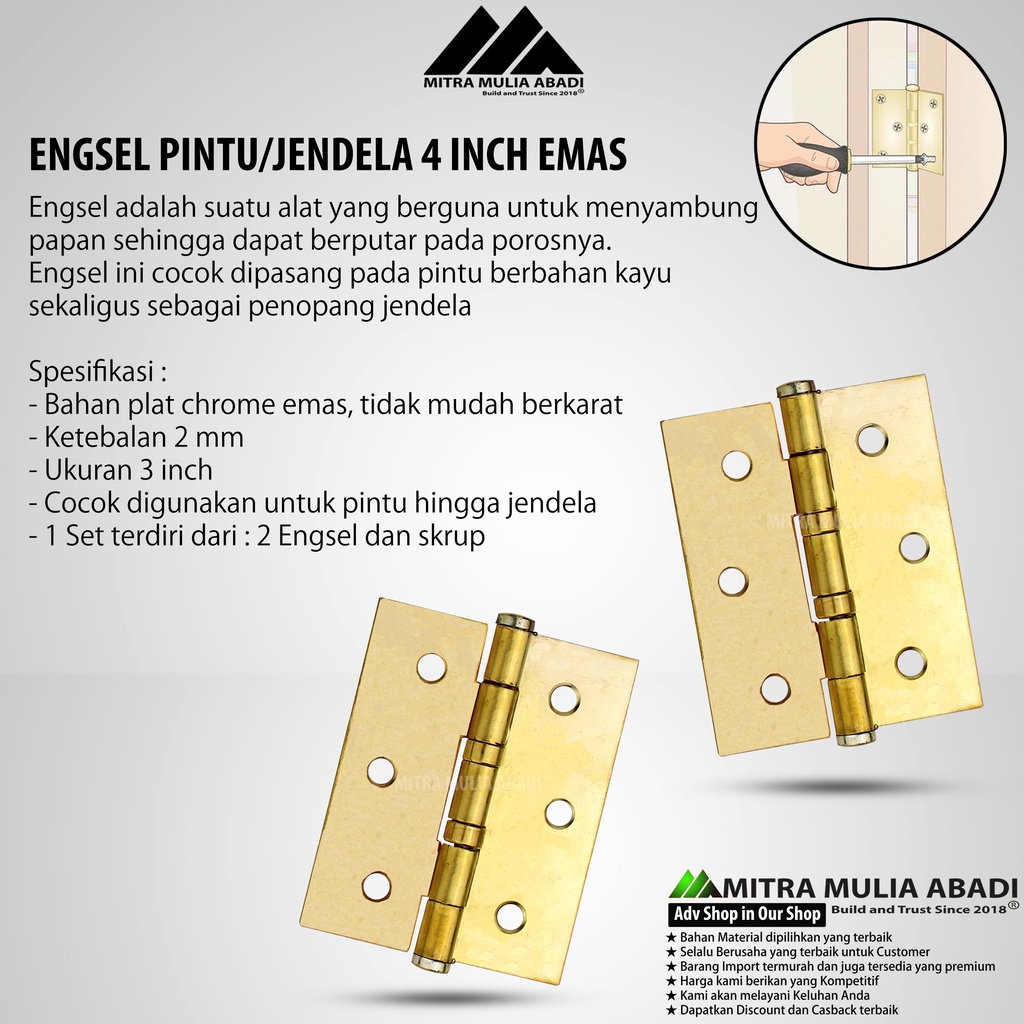 Engsel Pintu 3&quot; Jendela Tebal  HPP GOLD