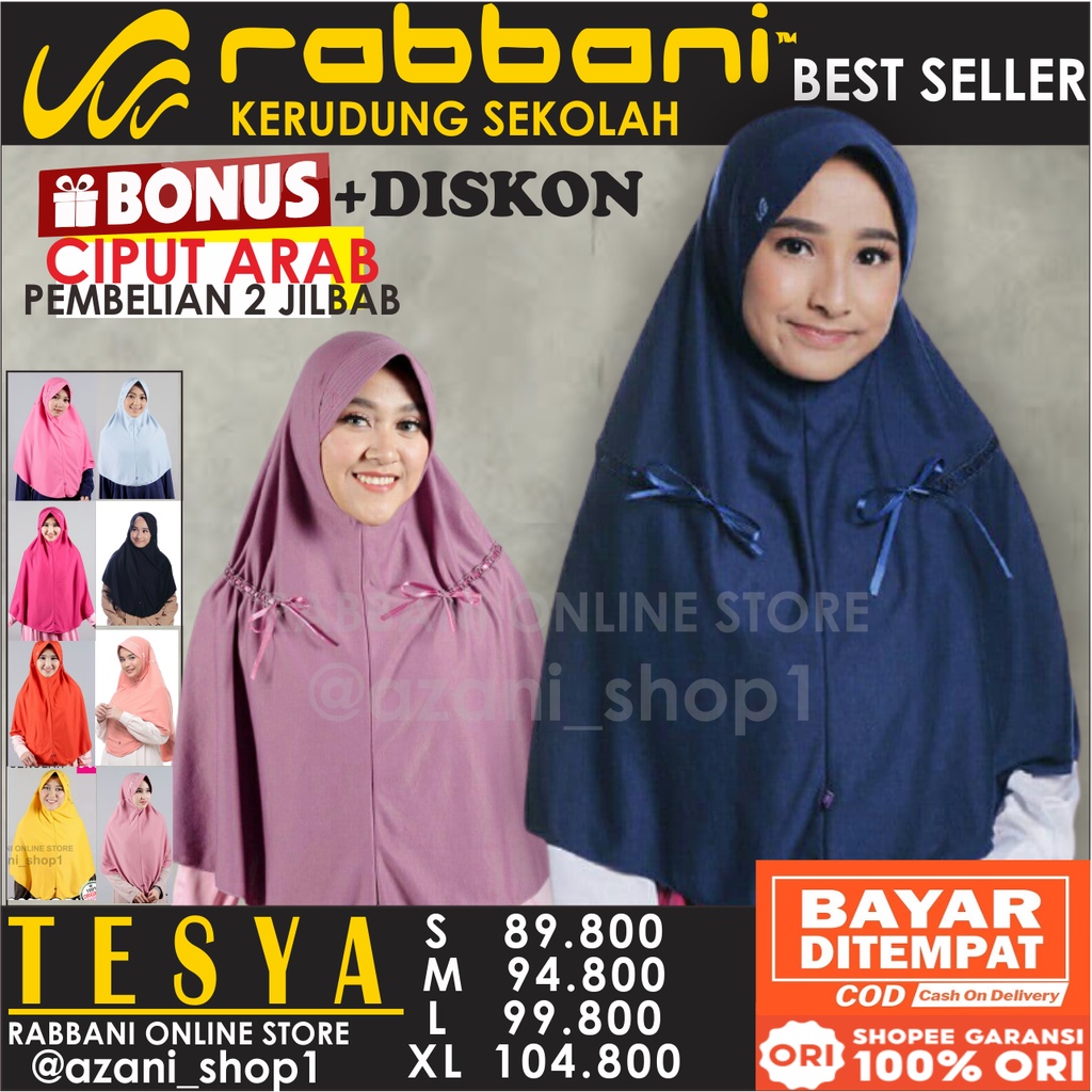 KERUDUNG RABBANI TESYA ORI | Jilbab Anak Rabani Sekolah Robbani SD SMP SMA Terlaris uk.S M L XL |N