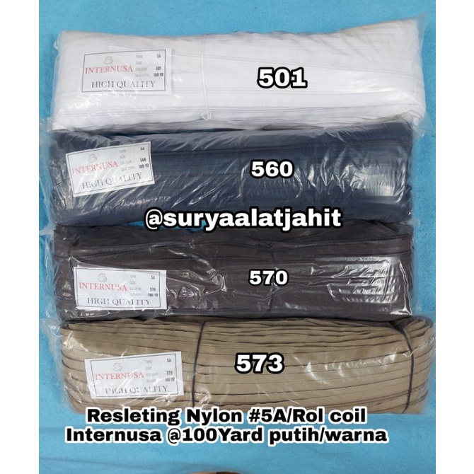 Daun Resleting Internusa coil No.5A Putih,wrn @+/-100Y =rp.86.500/1Rol