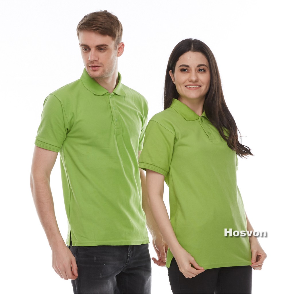 HIJAU STABILO Hosvon Kaos Kerah Wangki COTTON 100% Size S-XXL ( PRIA &amp; WANITA )