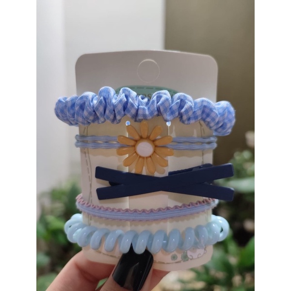 Ikat Rambut Korea Towel Ring Set ( isi 50pcs)-SET(5pcs)-BIRU KOTAK