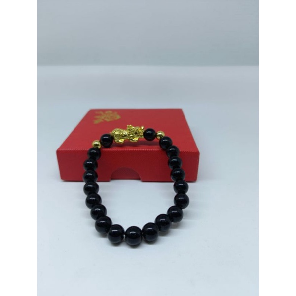 Gelang Batu Giok Hitam Asli Kombinasi Pixiu