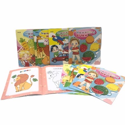 ( 1 Buku - 8 Lembar ) BUKU MEWARNAI KIKY CHILDREN COLORING BOOK/ BUKU LATIHAN MEWARNAI BELAJAR MEMBACA DAN MENULIS TK PG KG PLAYGROUP BUAH SAYUR MOBIL BINATANG ANIMAL FRUIT CAR VEGETABLE