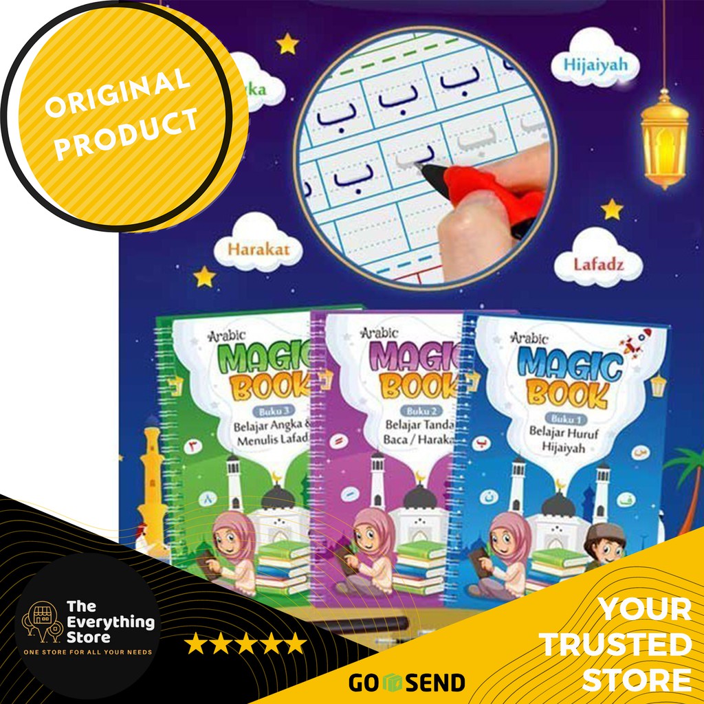 3pcs Buku Ajaib Belajar Menulis Huruf Angka Hijaiyah/Arabic Magic Book