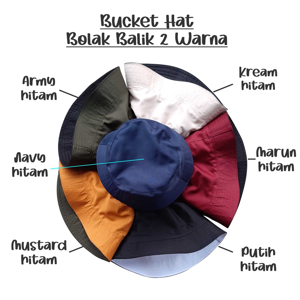 Topi Bucket Hat Pria Wanita Pelindung Sinar Matahari Outdor Topi Bucket Bolak Balik 2 Warna