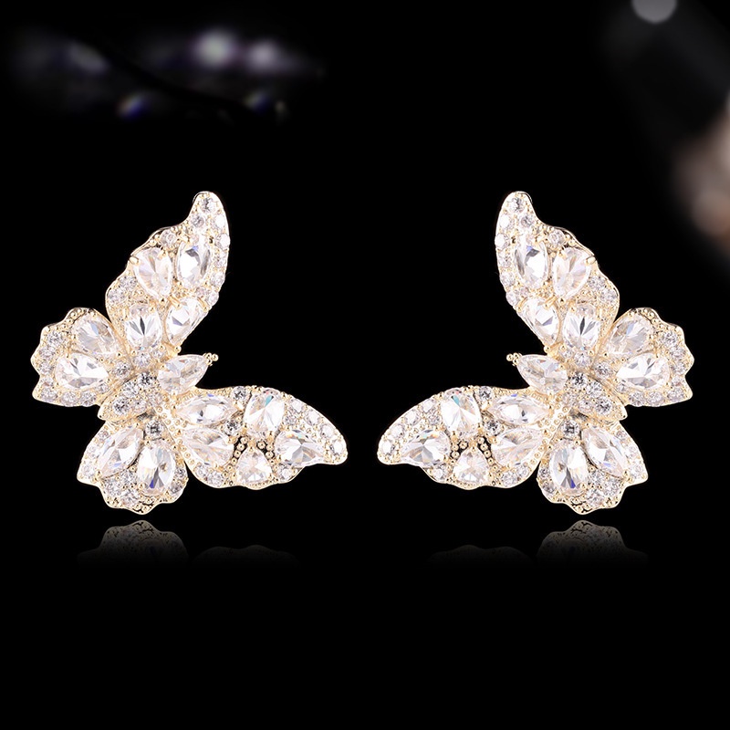 Fashion Moissanite Butterfly Shape Sterling Silver Needle Earrings