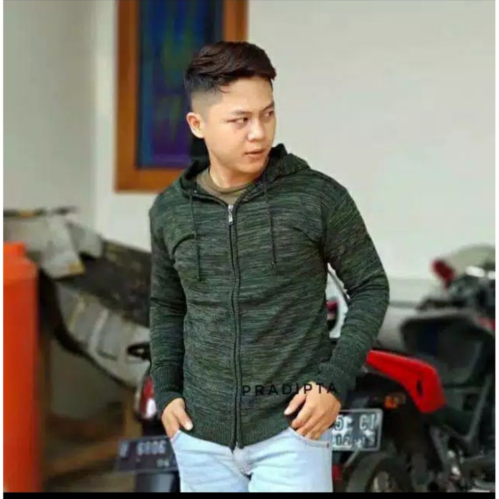 DAMSSHOP - SWEATER RAJUT ARIEL TWIST TWOTONE CARDIGAN (UNISEX)-ARMY GREEN