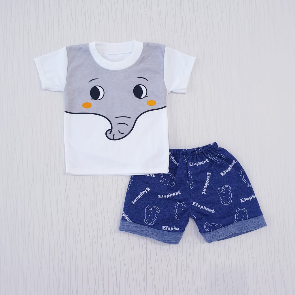 setelan pakaian anak laki-laki gajah / baju bayi cowo elephants