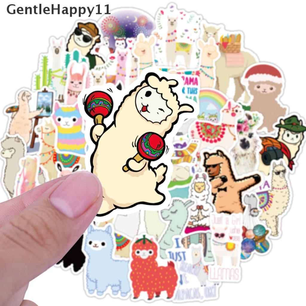 Gentlehappy 50PCS / Set Stiker Motif Kartun Hewan Llama / Alpaca / Domba / Unta Untuk Dekorasi Scrapbook / Craft Diy