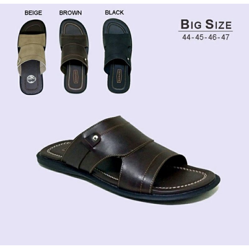 Best Seller / Sendal Slop Ukuran Luar Negri 44-47 Slop Slide Pria Bapak2 Simpel Empuk / Sandal Kulit JUMBO Jebrag Kaki Lebar Keren Brown, 44