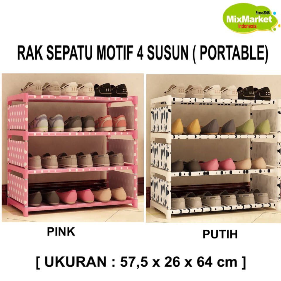RAK SEPATU PORTABLE MOTIF 4 SUSUN [BESAR]  Shopee Indonesia