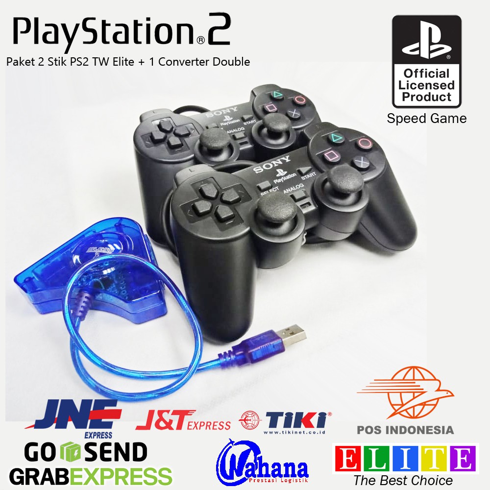 GAMEPAD JOYSTICK STIK STICK PC LAPTOP PS2 PS3 TW MEREK ELITE HITAM + USB CONVERTER DOUBLE