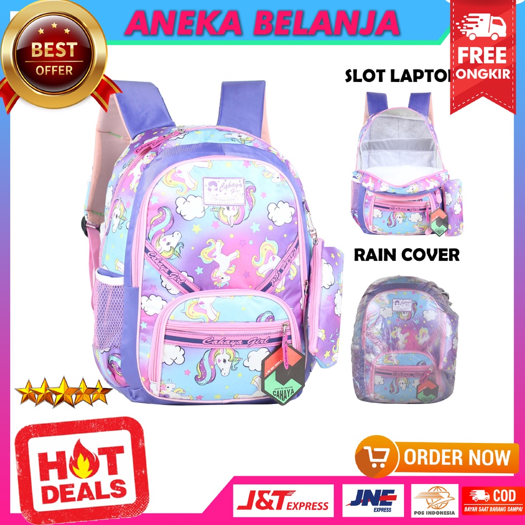 Ready Stock Tas Ransel Fashionable Anak Cewek Cahaya Girl Unicorn Ungu Lucu Imut Tas Ransel Import Anak Perempuan Anak TK SD SMP Bagus Keren Free Raincover Multifungsi Backpack Anak Cewe Stylish Kece Hangout TPQ TPA Temurah Terlaris Berkualitas