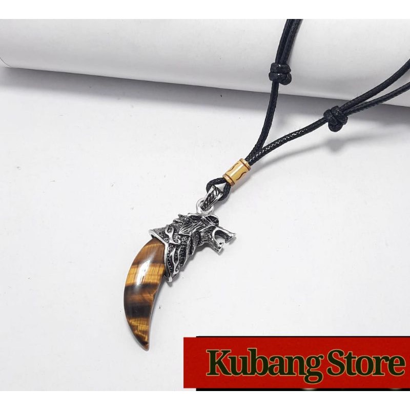 Kalung Tali Bandul Taring srigala batu Tiger eye Kalung Tiger eye Kalung Tali pria Wanita