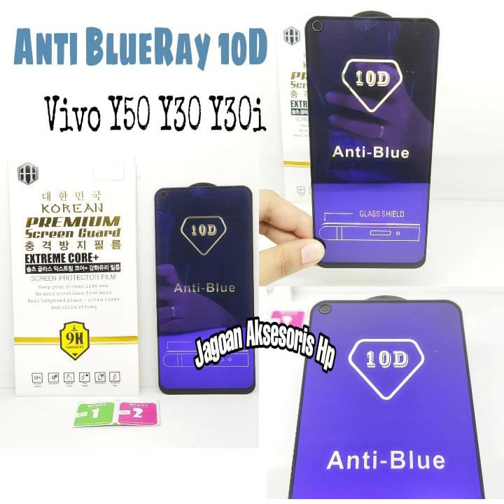 KOREAN BlueRay 10D Vivo Y50 Y30 Y30i 6.53 inchi Tempered Glass FULL GLUE ANTI RADIASI