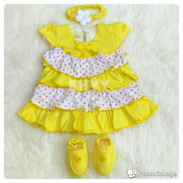 3in1 Dress 4 Tingkat Polka Pita Bayi untuk Baby Usia 3-12 Bulan