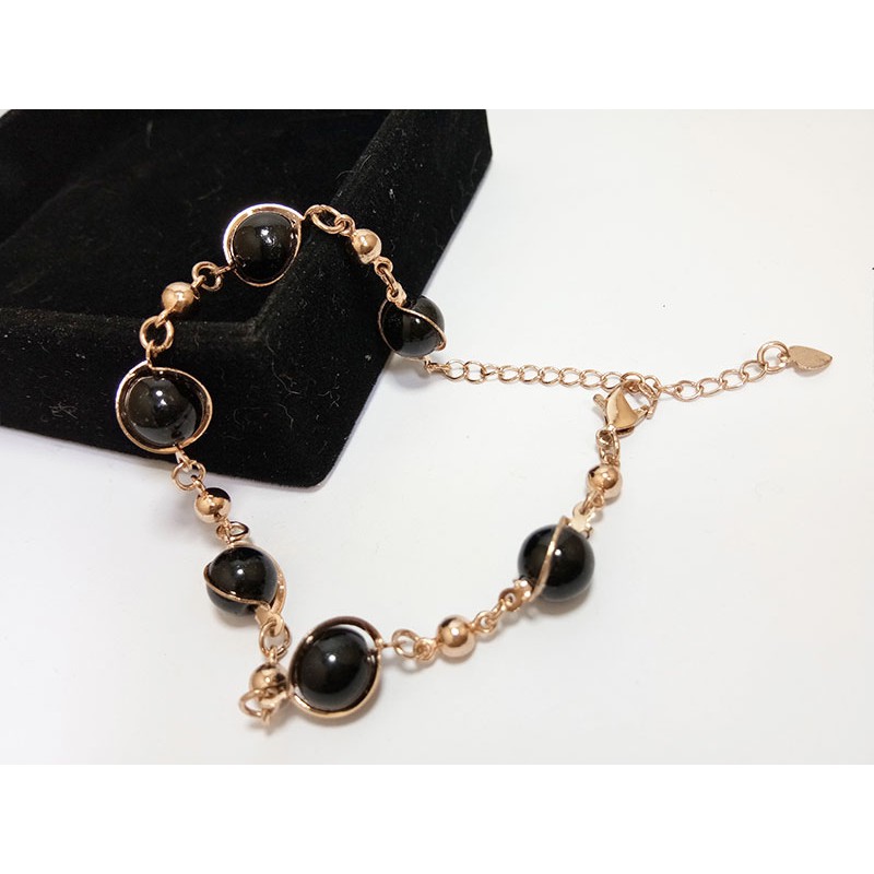 Gelang Tangan Wanita Lapis Emas 18K Batu Giok Hitam Dim 8mm - Vee Gelang Terapi Kesehatan