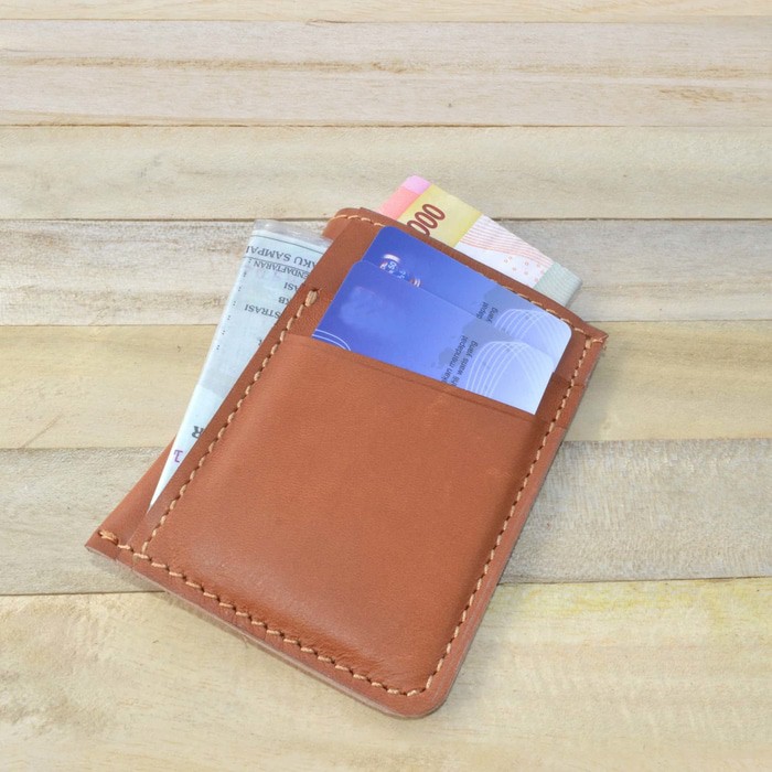 slim wallet - dompet minimalis - dompet kartu simple kulit asli tan