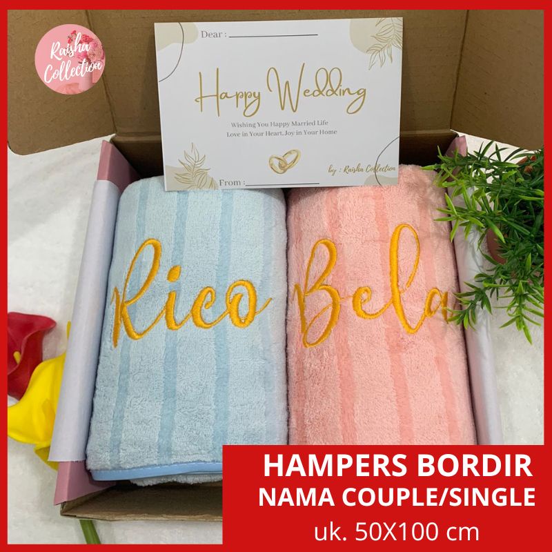 RC Handuk Bordir Couple Wedding Premium Hampers Pernikahan Kado Pernikahan Free Box