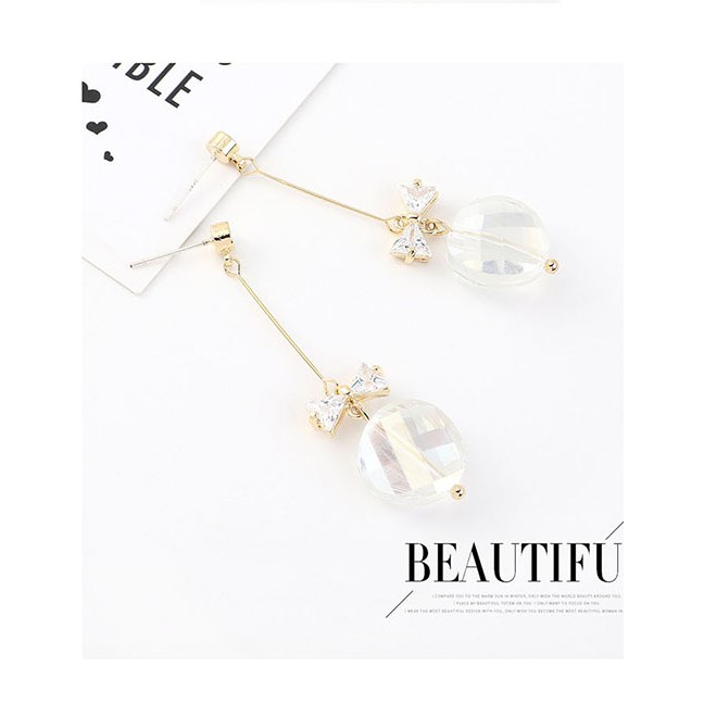 LRC Anting Tusuk Fashion Platinum Glass Bead Tassel With Diamond Bow Earrings Y63134