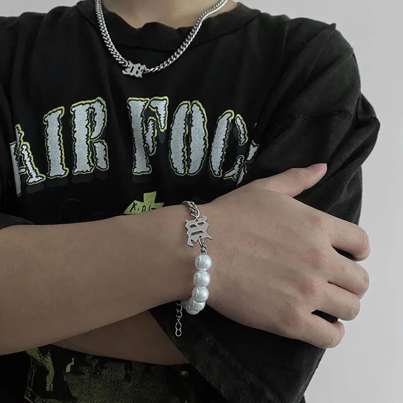AY(CN) Kalung Dan Gelang Rantai Mutiara Warna Silver Untuk Wanita