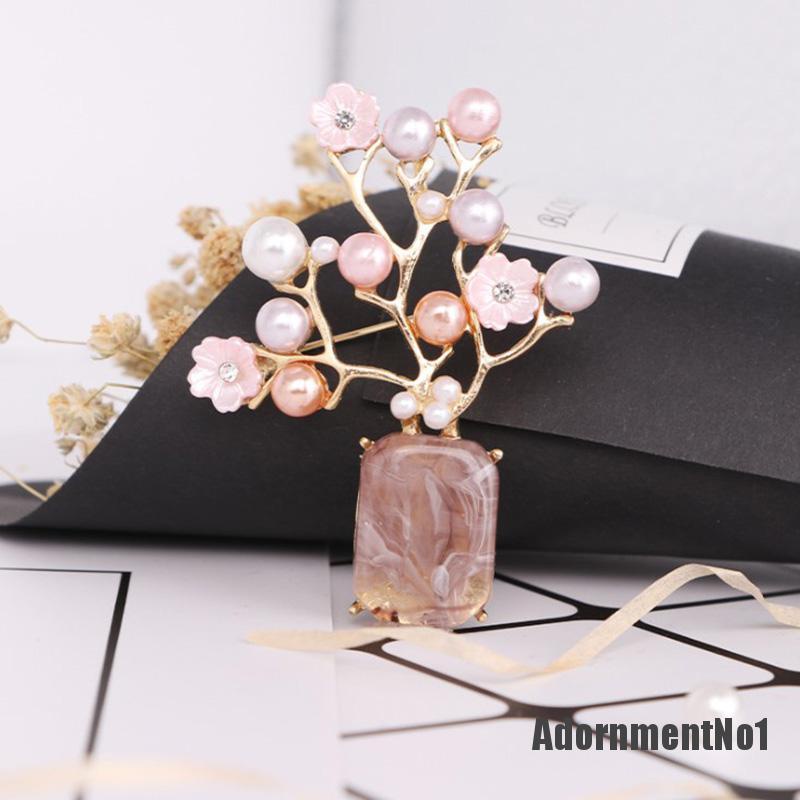 (Adornmentno1) 1pc Bros / Pin Bentuk Bunga Plum Aksen Mutiara Imitasi Untuk Aksesoris Wanita / Pernikahan