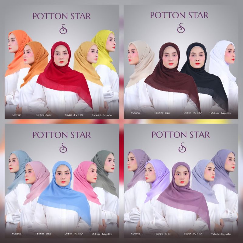 jilbab segiempat potton star laser cutting/potton star laser cut/jilbab segiempat potton star premium series